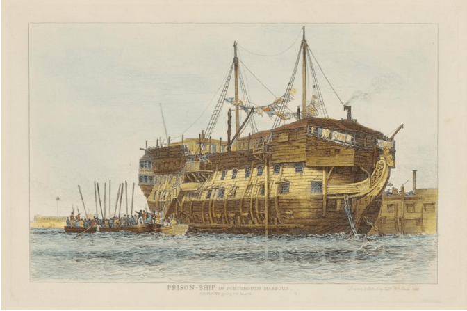 Prison Ship in Portsmouth Harbour by Edward William Cooke 1828 - Ntl Lib of Australia